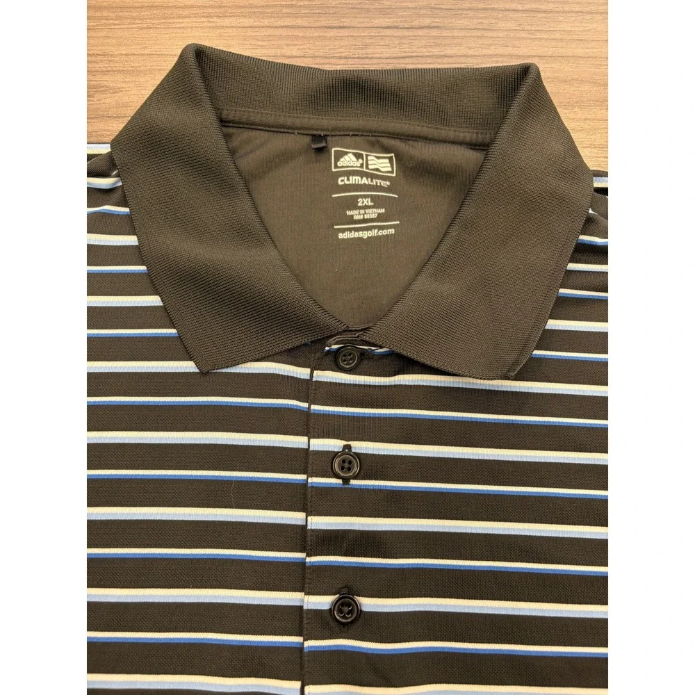 2‎ Adidas Golf Polo Shirt Bundle Men's 2XL Black Stripe & Blue Gray Climate